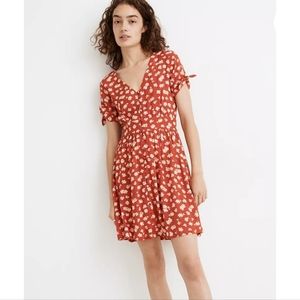 New Madewell Button-Front Tie-Sleeve Retro Dress